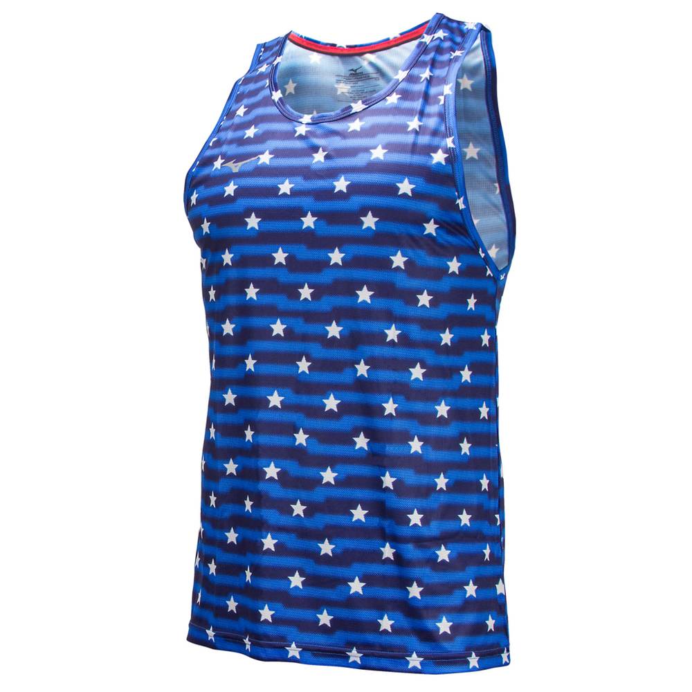 Mens Mizuno America Star Tank Top Blue/White Philippines (KIRQTJ620)